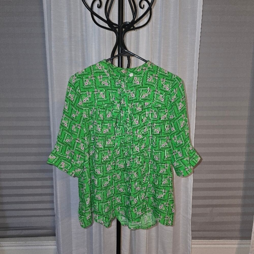 Zara TRF Collection Green Patterned Women's Top Large
